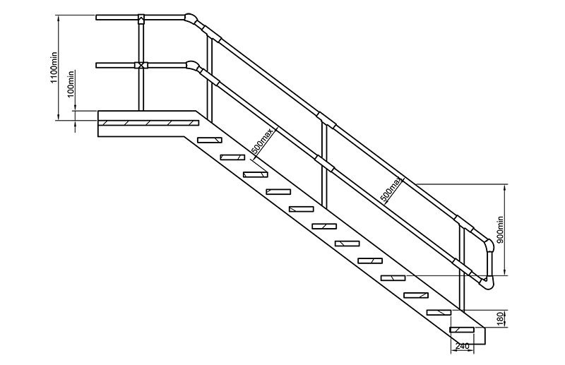栏杆高度,楼梯上的扶手与梯段踏板前缘的垂直高度应在900-1000mm之间